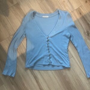 Reformation Sky Blue Ribbed Button Down Shirt